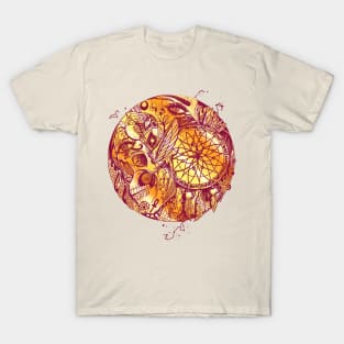 Burgundy Gold Skull and Dreamcatcher Circle T-Shirt